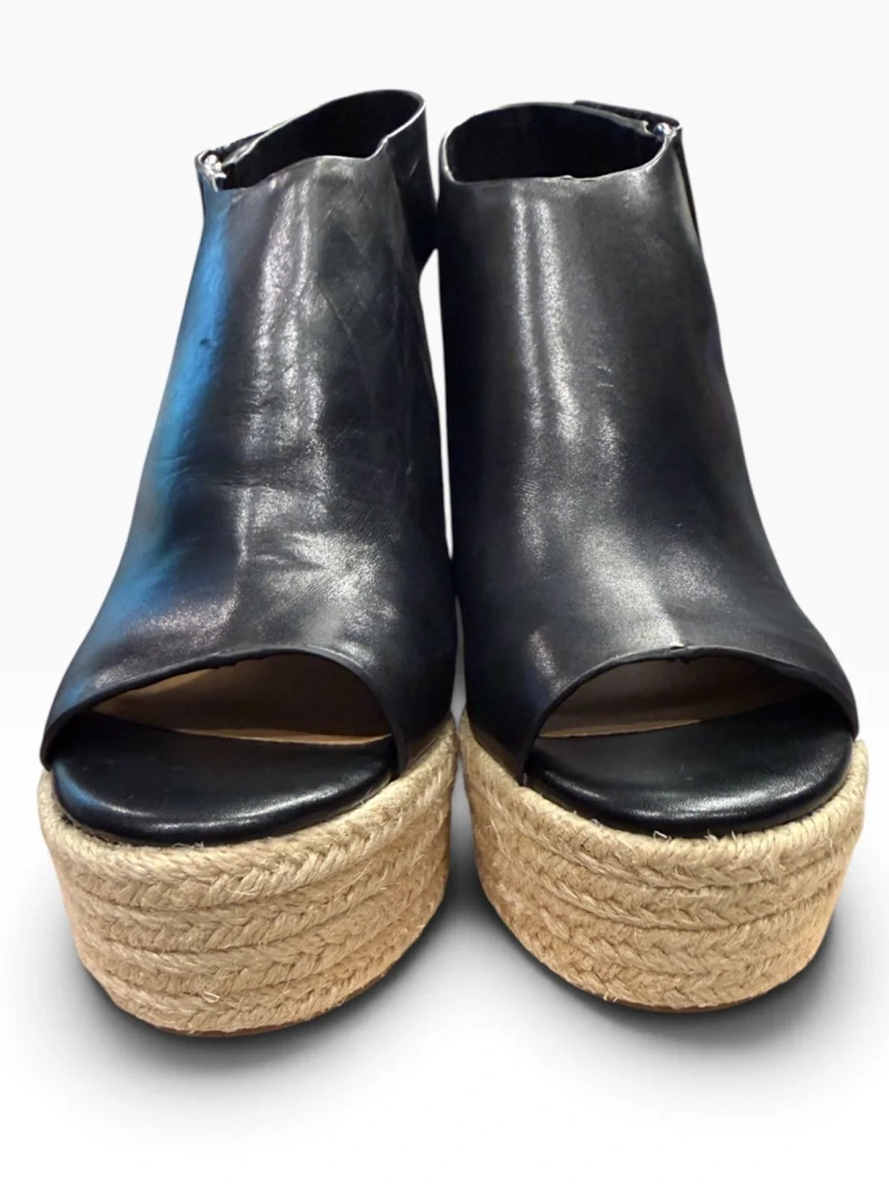 Aerosoles x Martha Stewart Hillside Black Leather Espadrille Wedges 5M